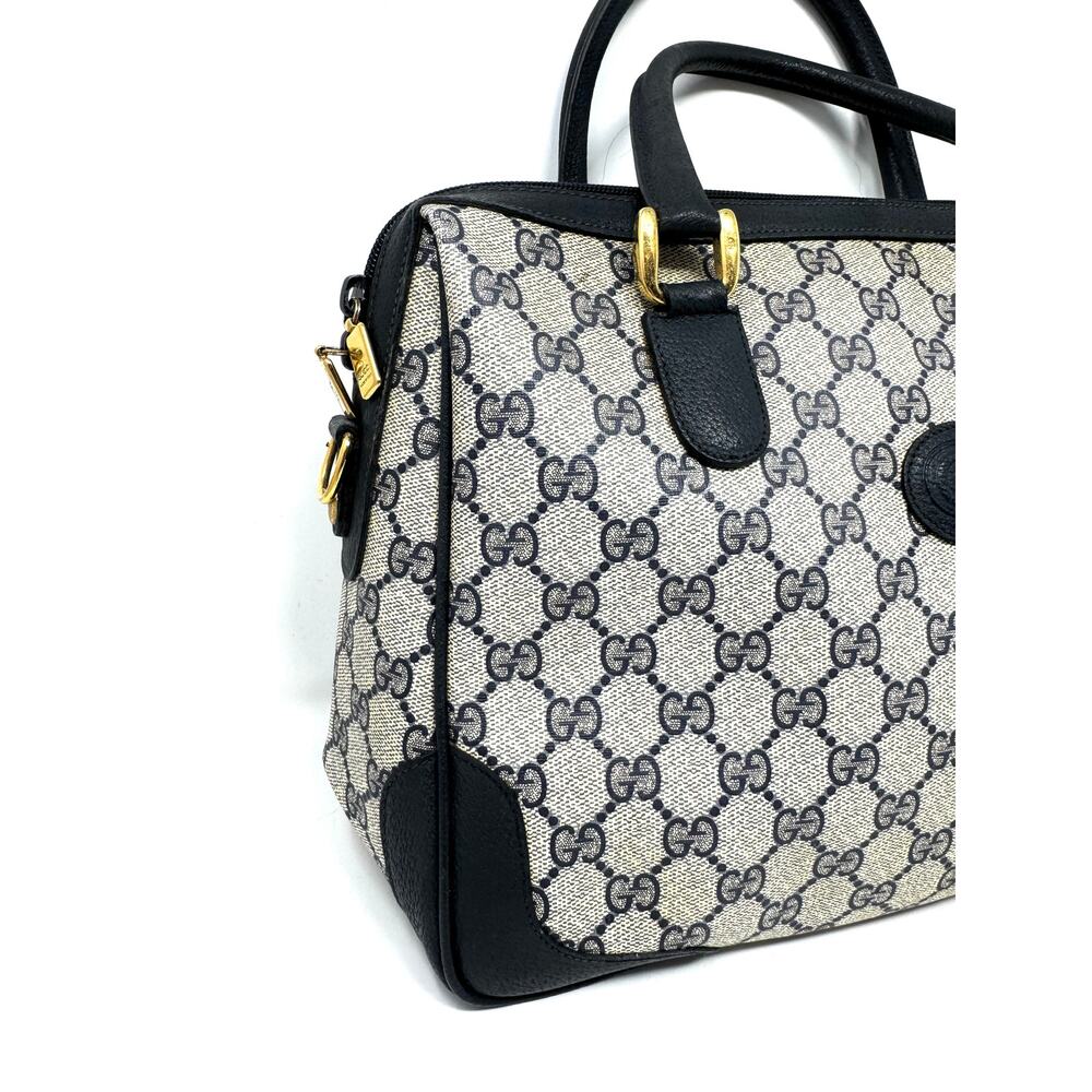 Gucci Vintage GG Supreme Navy Boston Bag – Monogram Canvas Leather Top Handle - Picture 2 of 14
